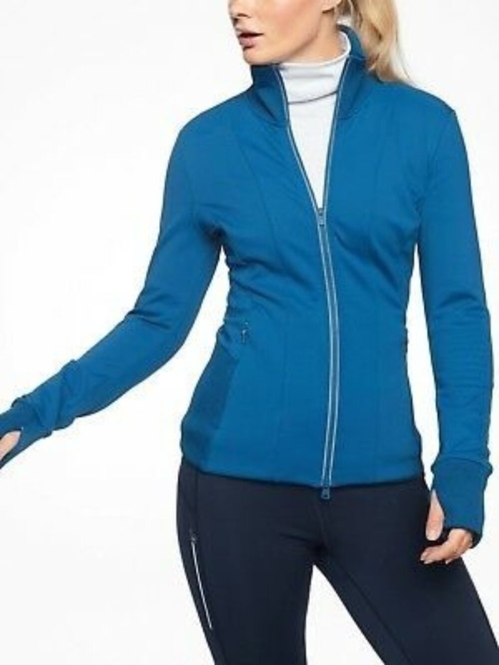 EUC Athleta SIZE XL Ridge Zenith Knit Workout Running Jacket Peacock Blue